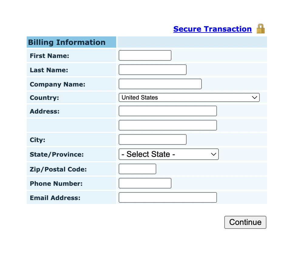 Checkout screen on website