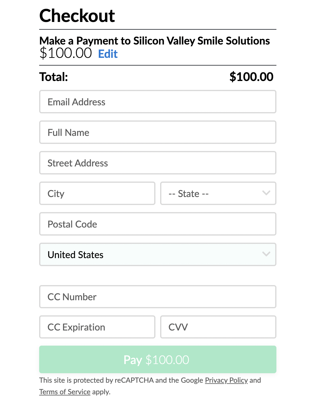 Checkout screen on website
