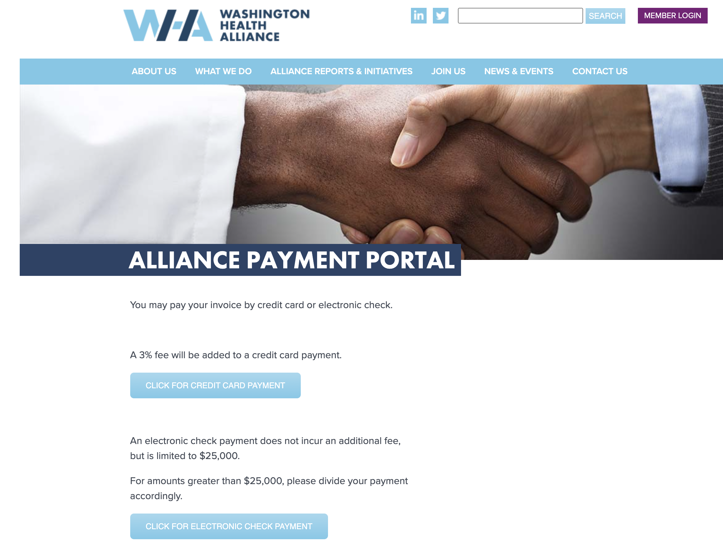 Link for payment on website