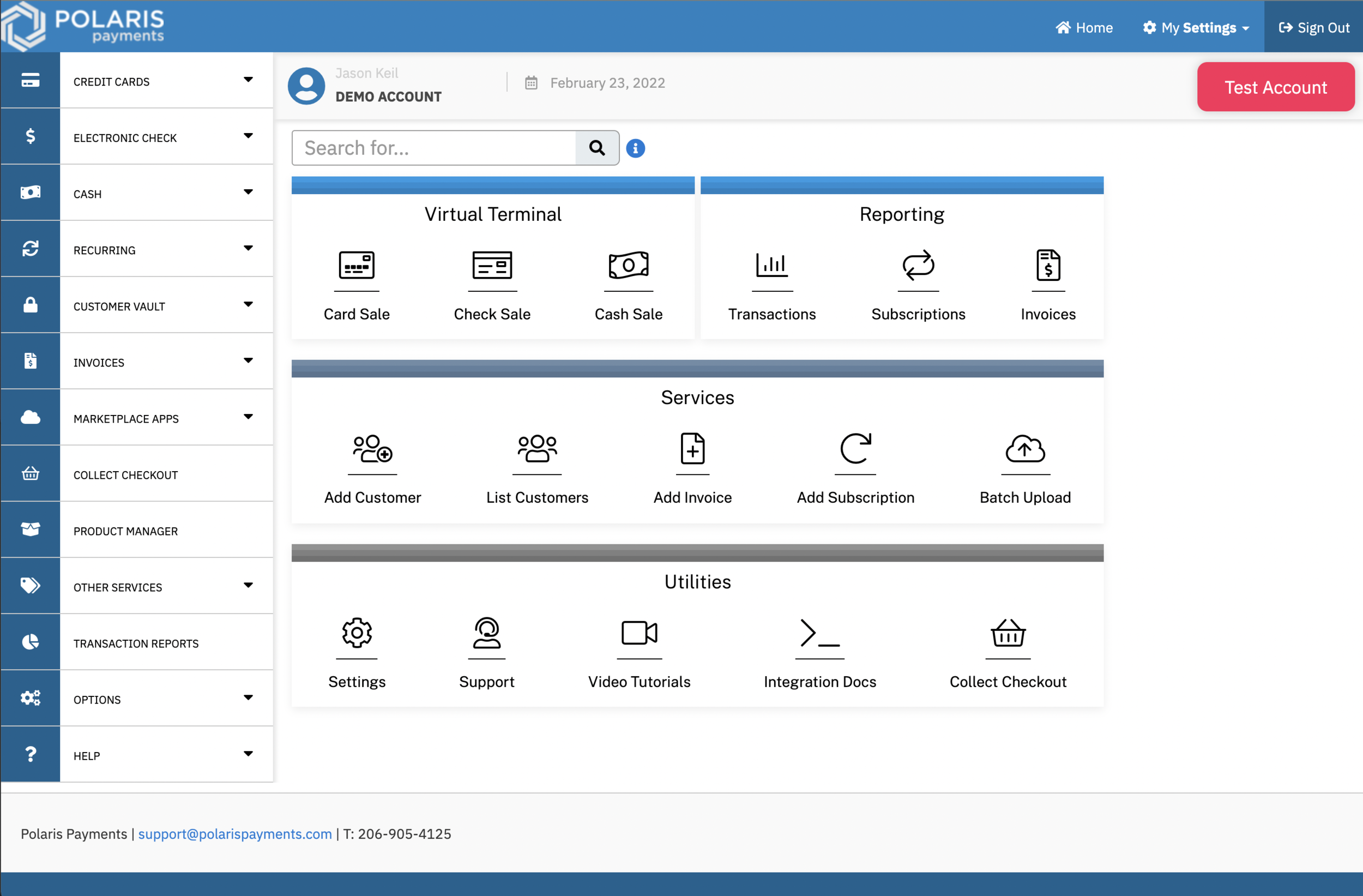 Polaris Payments gateway dashboard