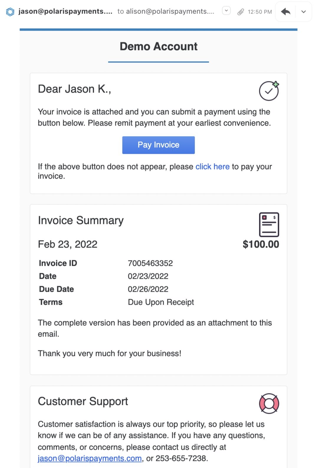 Emailed invoice example