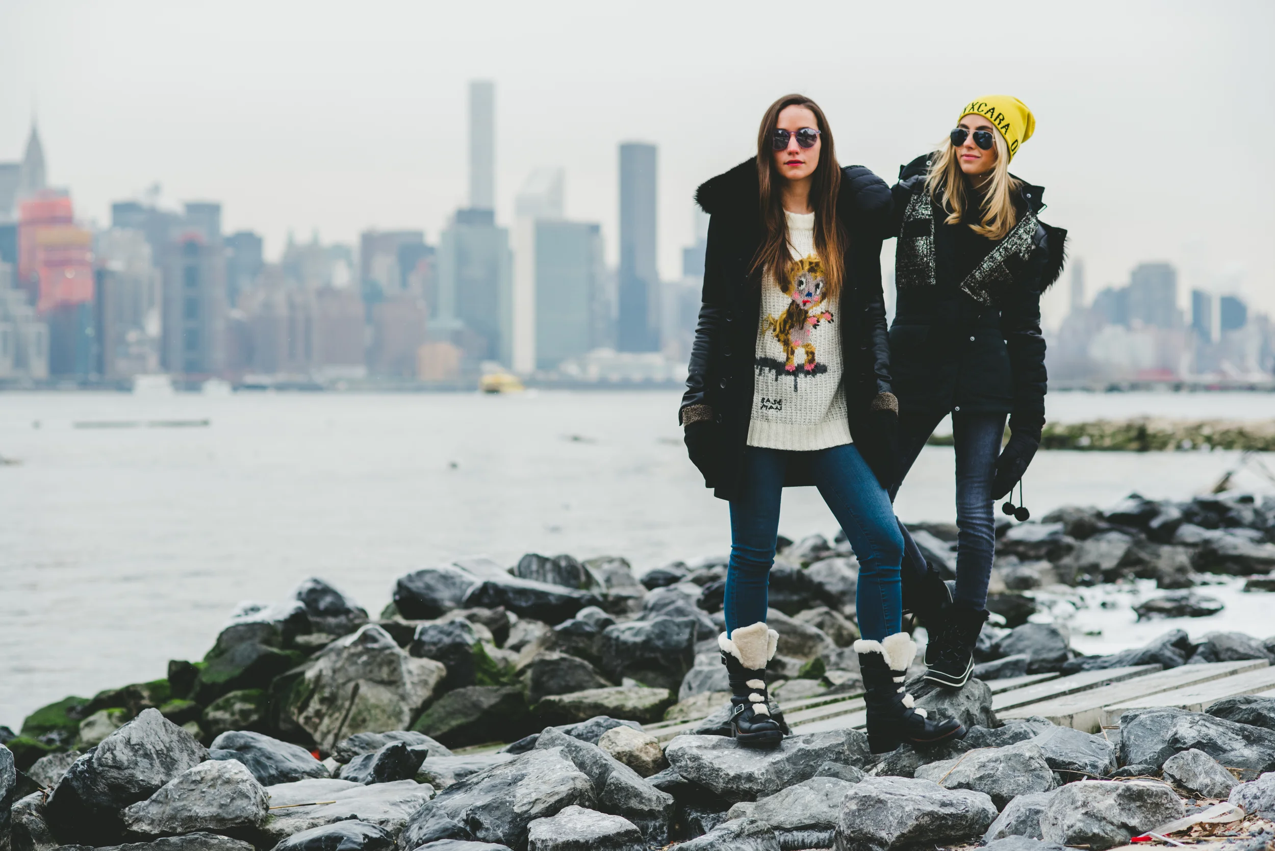 Sophie and Charlotte on Rocks Winter.jpg