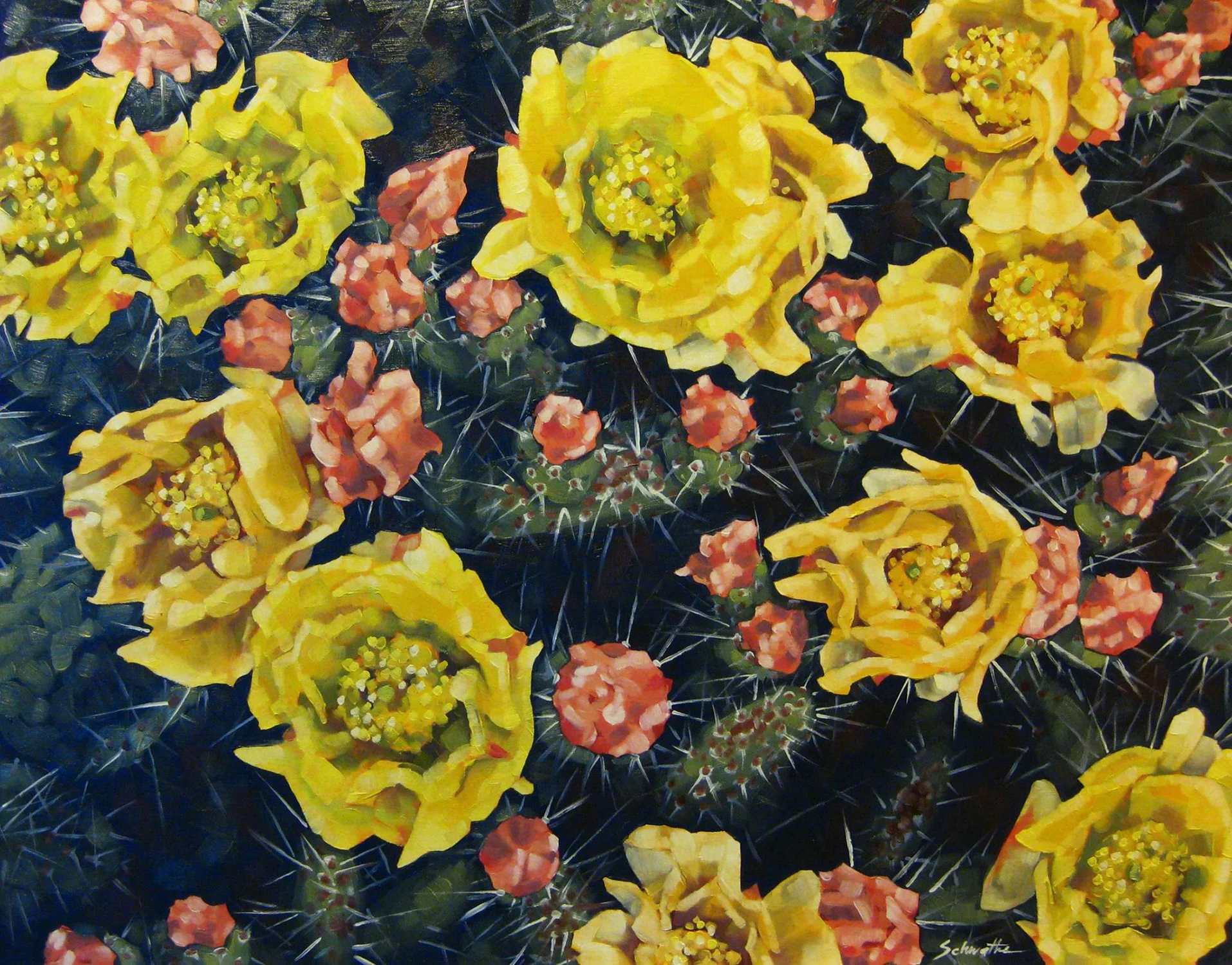 "Prickly Pear Cactus", Oils on Hardboard, 15" x 20" SOLD
