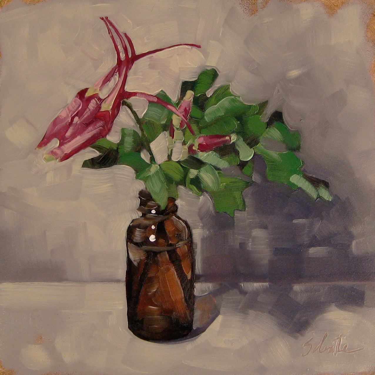 "Two Times a Columbine", Oils on Gessobord, 6" x 6" SOLD.