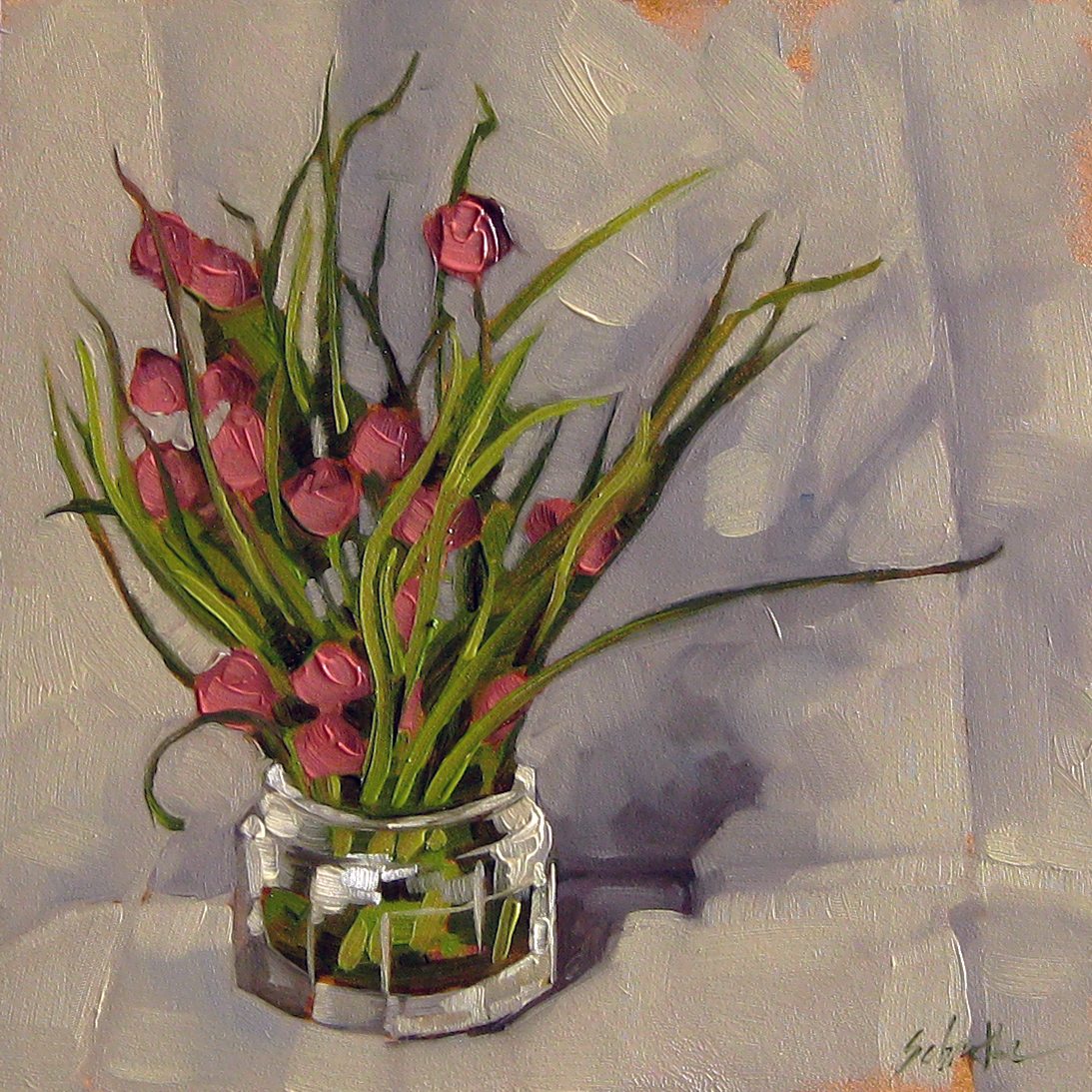 "More Chives Than I Know What To Do With", Oils on Gessobord, 6" x 6" SOLD