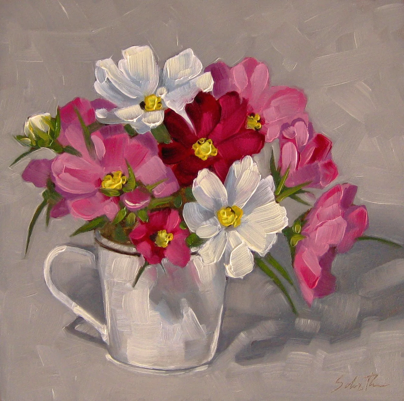 "Cosmos in a Cup", Oils on Gessobord, 6" x 6" SOLD