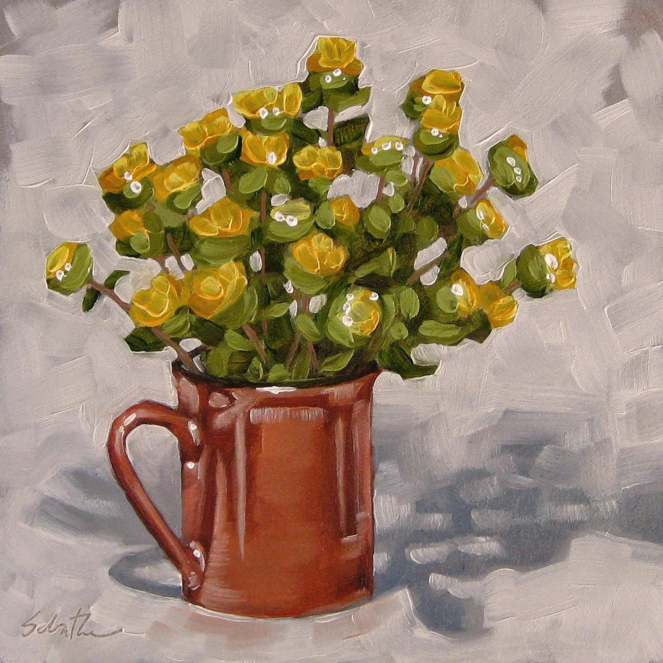 "Sticky Stinky Gumweed", Oils on Gessobord, 6" x 6" SOLD
