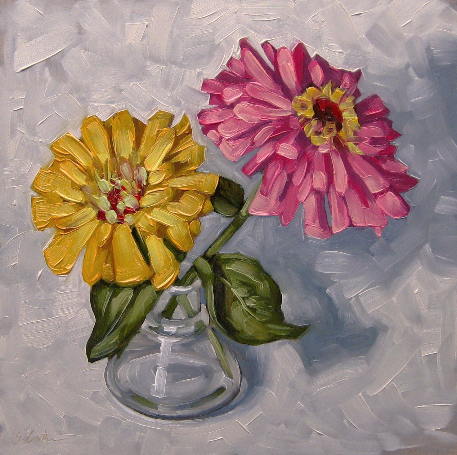 "The Only Zinnias", Oils on Gessobord, 10" x 10" SOLD