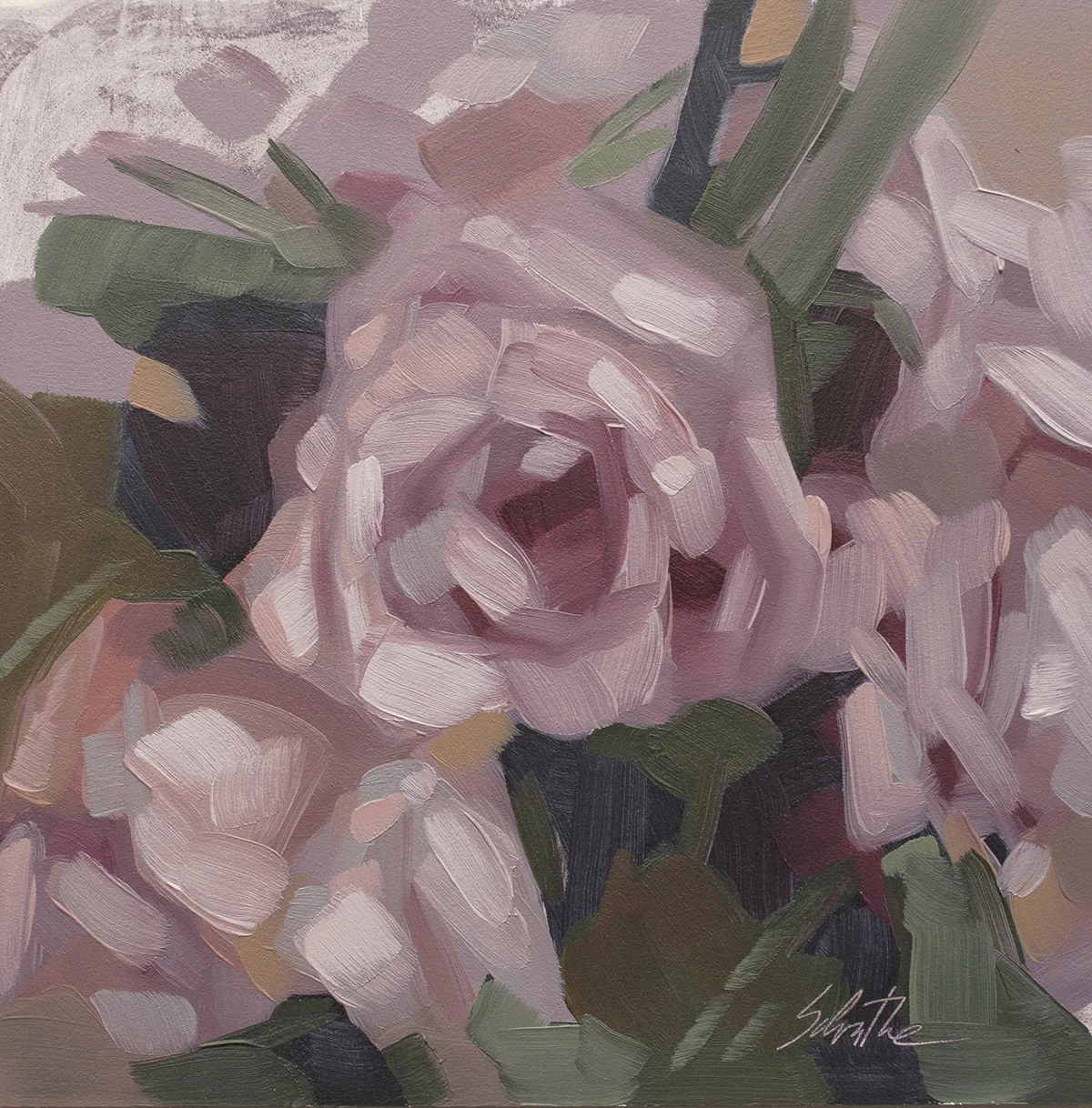 "Pinks", Oil on Gessobord, 6" x 6" SOLD.