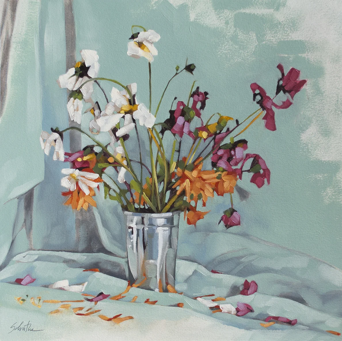 "Last of the Season", Oil on Paper, 12" x 12" on 14" x 14" paper.
