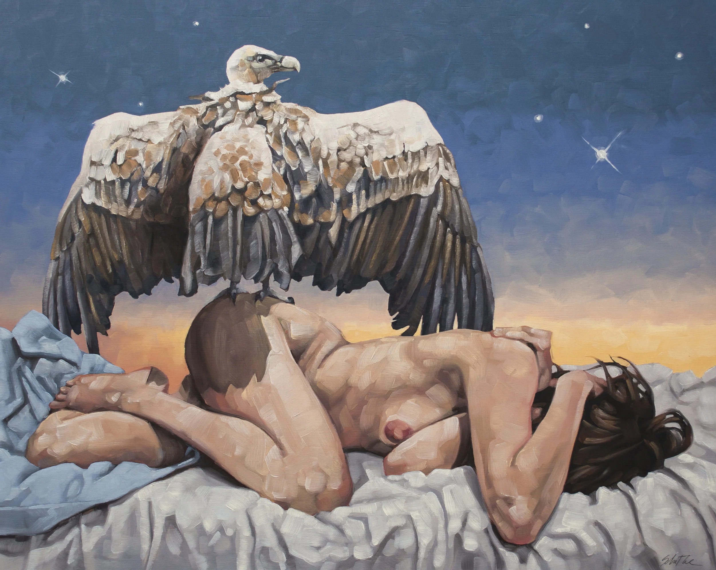 "Dreamcatcher", Oils on Cradled Birch Wood Panel, 16" x 20".