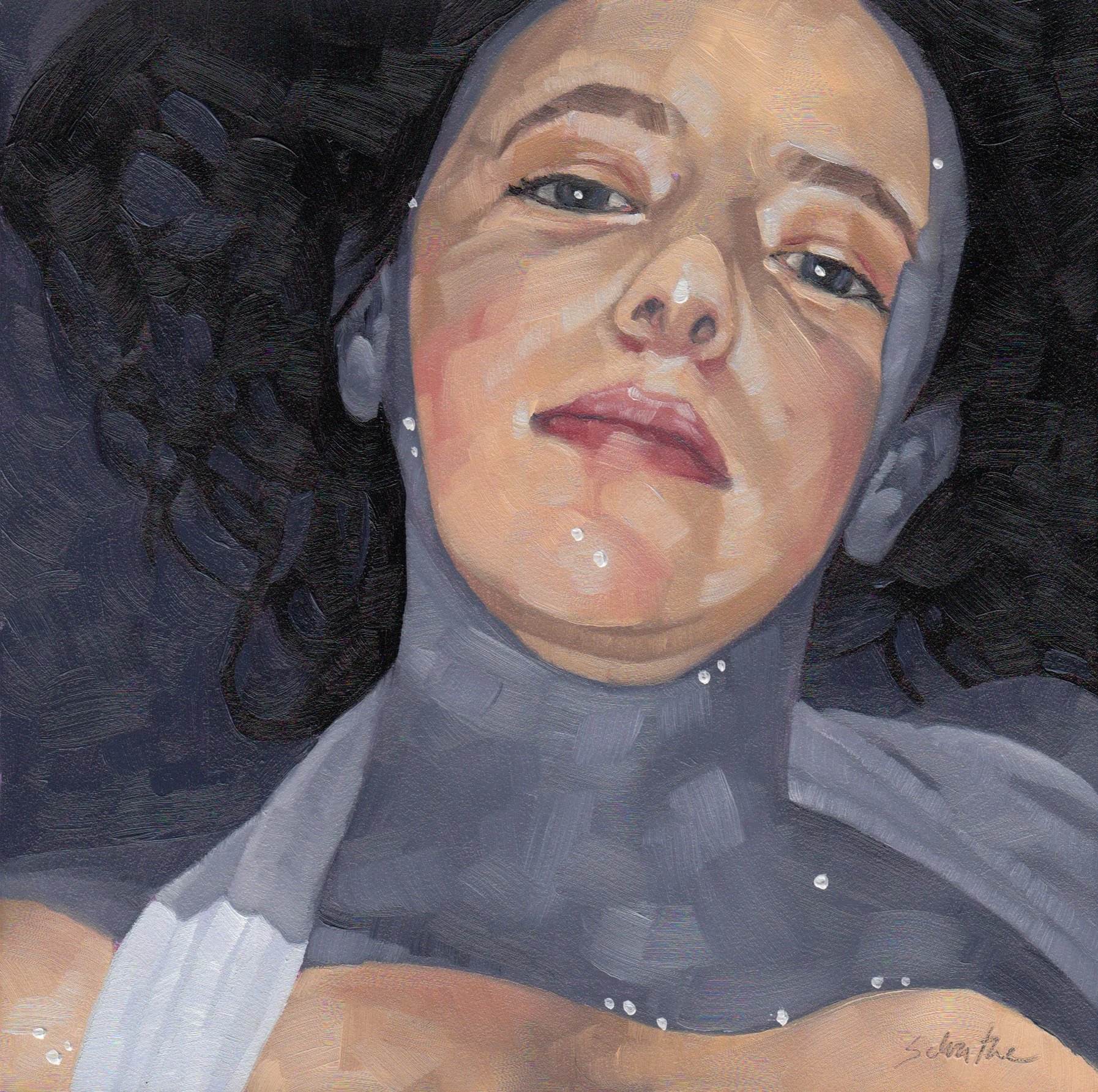 "Sink or Swim III", Oils on Gessobord, 6" x 6", SOLD.