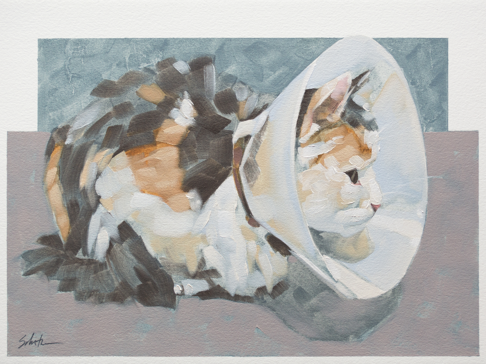 "Miss Maos and her Bonnet II", Oils on Paper, 9" x 12".