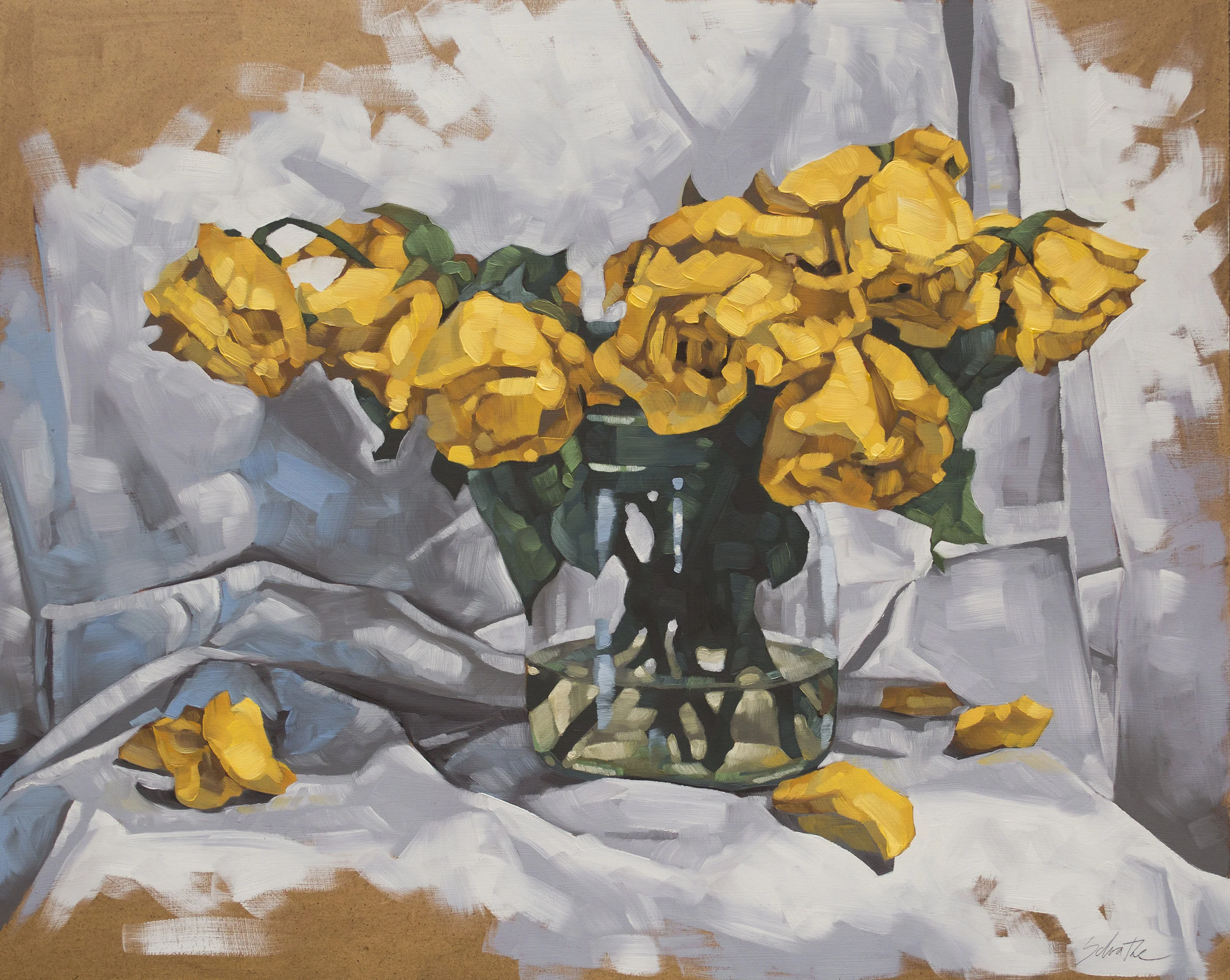"Wilted Yellows", Oils on Hardboard, 16" x 20" SOLD.