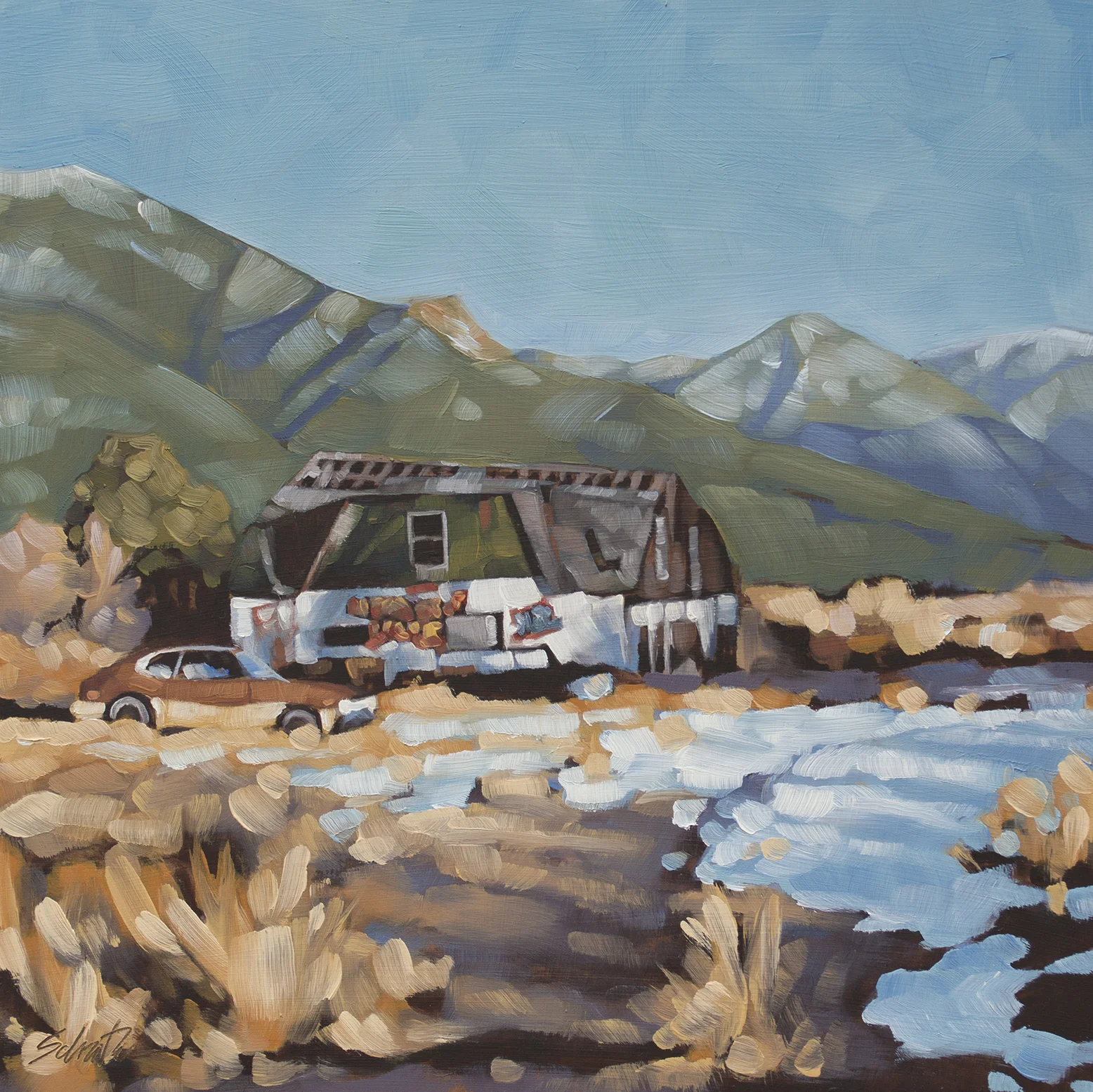 "Ruins in Q Town", Oils on Hardboard, 8" x 8"