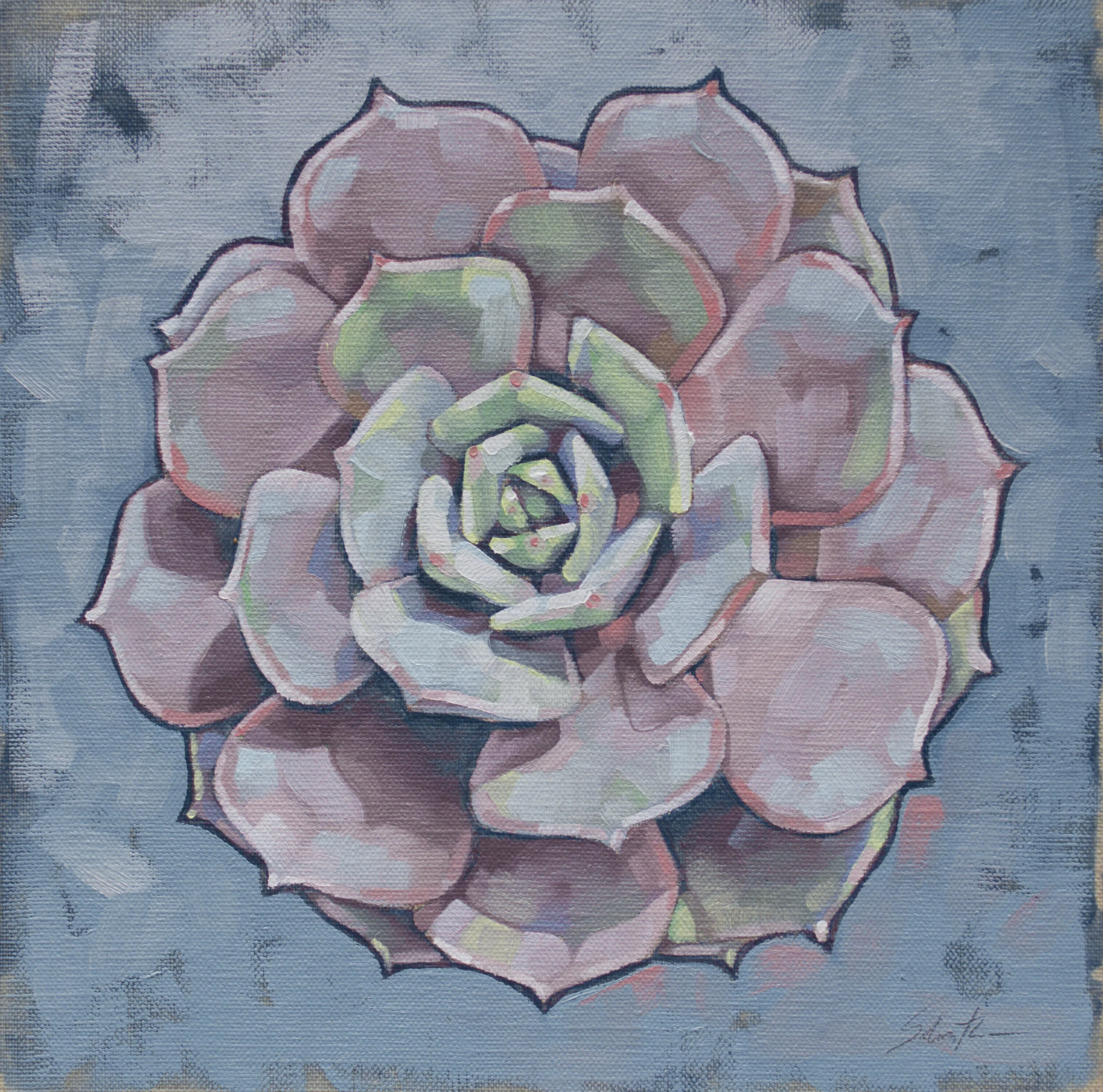 "Dusty Pink Succulent Mandala", Oil on Linen Panel, 10" x 10".