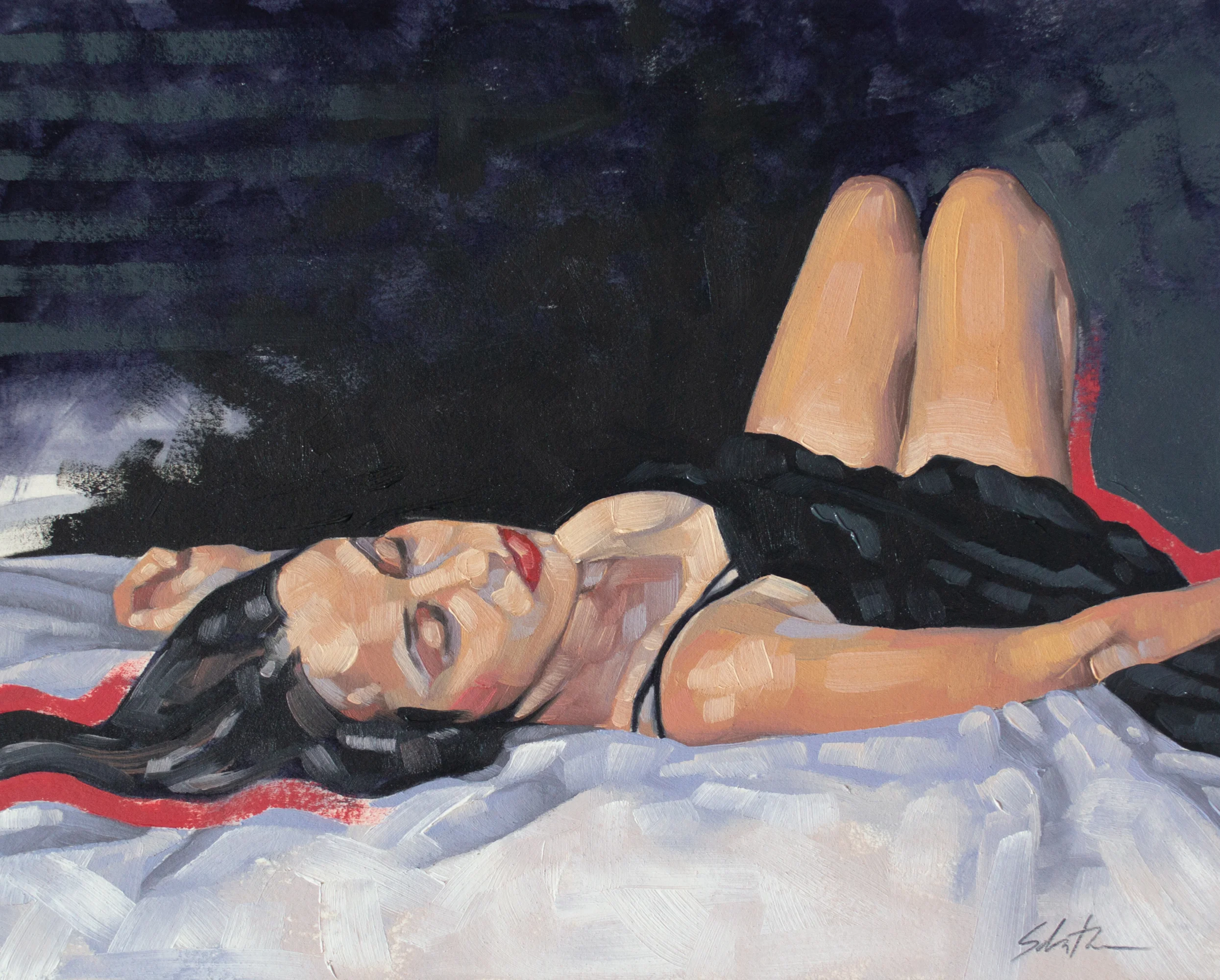 "Black of Night", Oils on Paper, 8" x 10".
