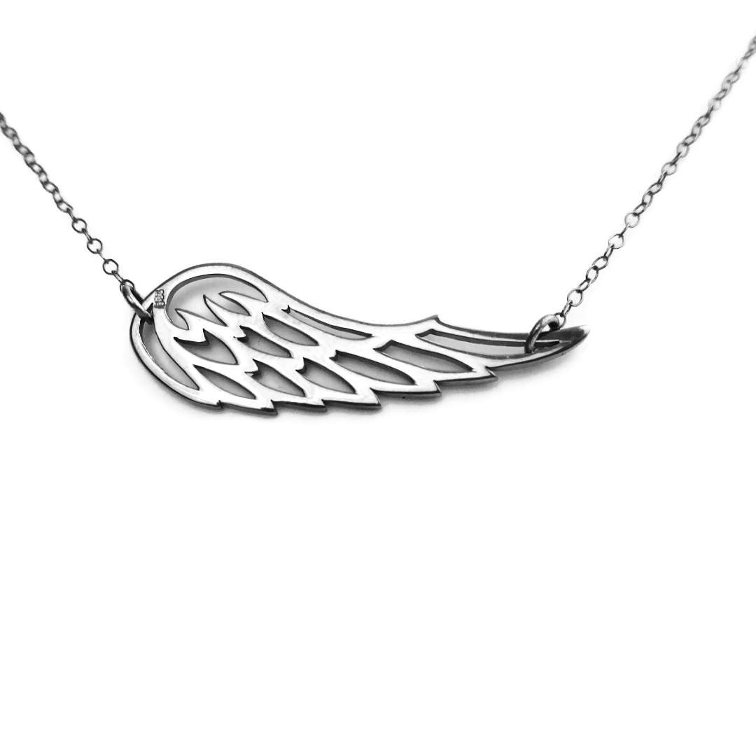 Horizontal Silver Angel Wing Necklace 