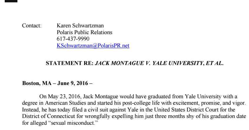 Lawsuit against Yale in rape case may revive due process of law
