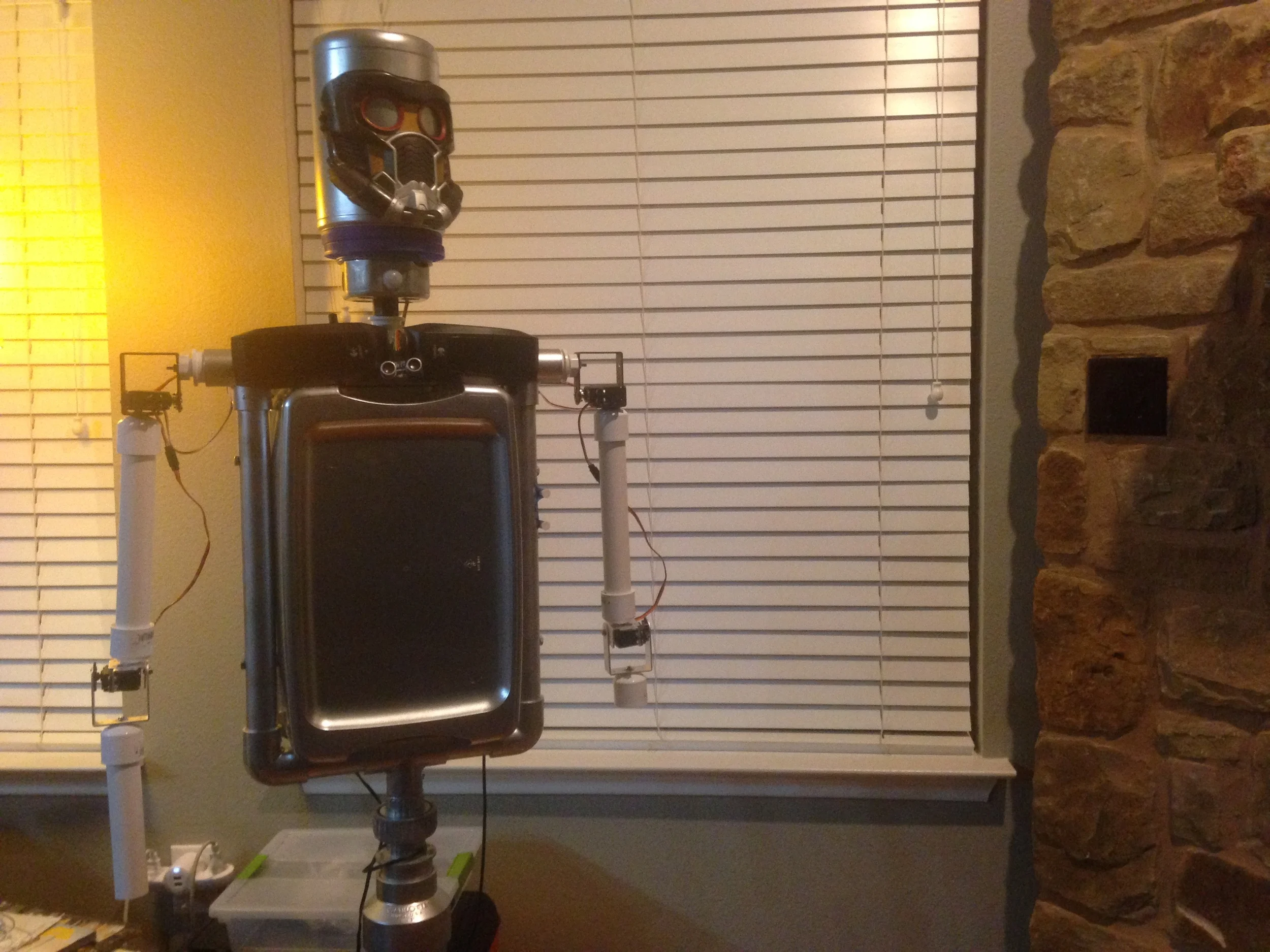 AX01 build in progress. Yes, that is a child's Star Lord mask for a face.