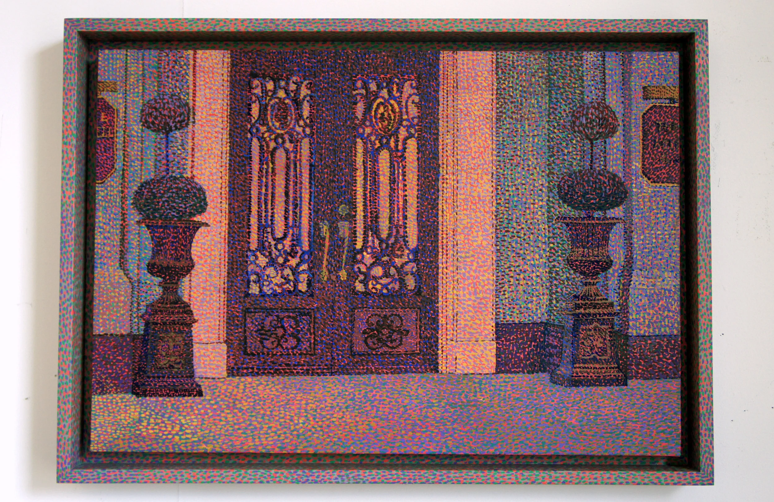 Frank E. Campbell (Gates at Dawn) , 2018, oil on linen and painted wood frame, 14.5 x 21 inches (36.8 x 53.3 centimeters)