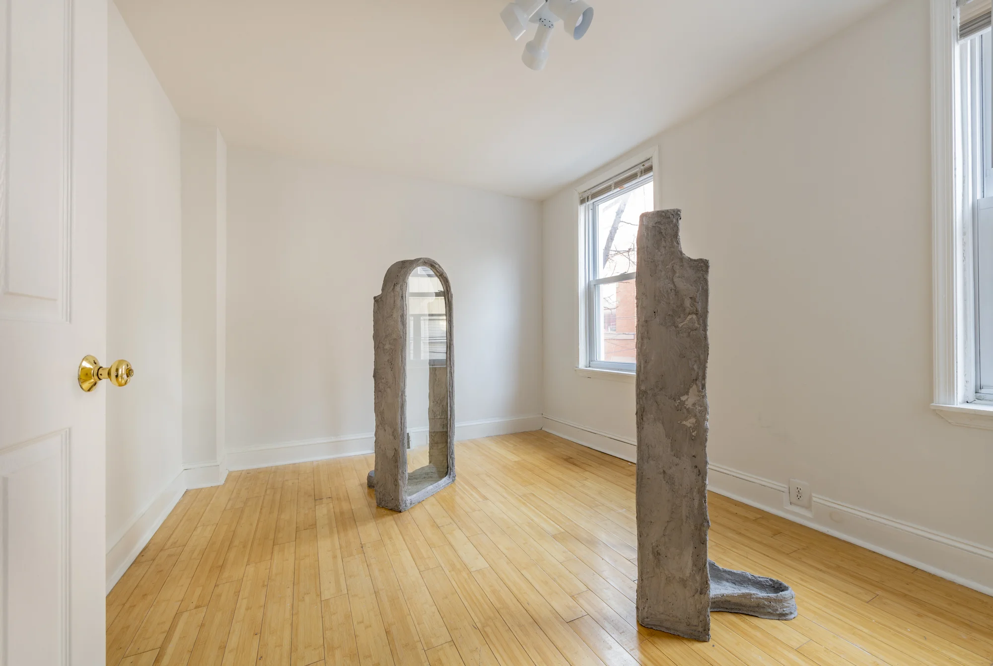 Oren Pinhassi, Urinals NYC 1 and 2 , 2018, steel, glass, plaster, burlap, sand, pigment