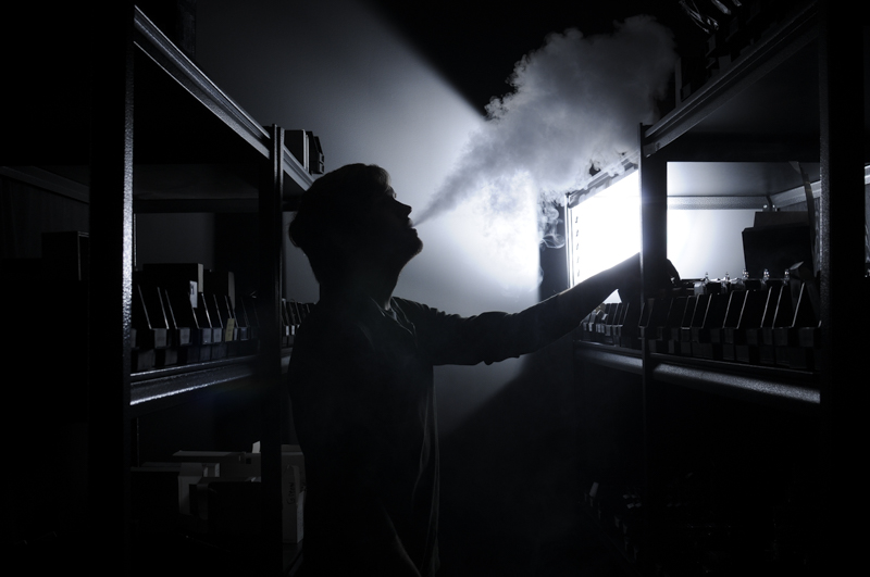  Ben Vickers, 23, has been working at a local vape shop for more than two years, and is now the manager of the establishment. The majority of his day consists of taking inventory, restocking shelves, and vaping.