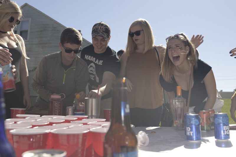 Lanie Mitchell argues with Jasmin Sledge (not pictured) about a play that happened during a game of Boom Cup at an MU Homecoming tailgate party on October 22, 2016.
