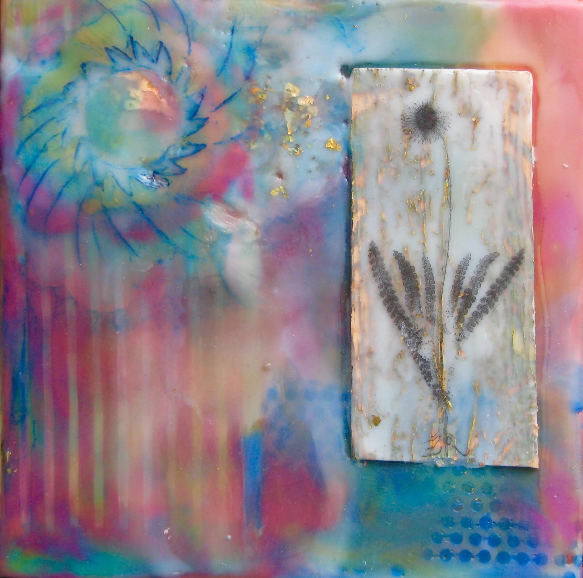 Artist: Kim McCarthy Medium: Encaustic & Mixed Media Size: 7" X 7"