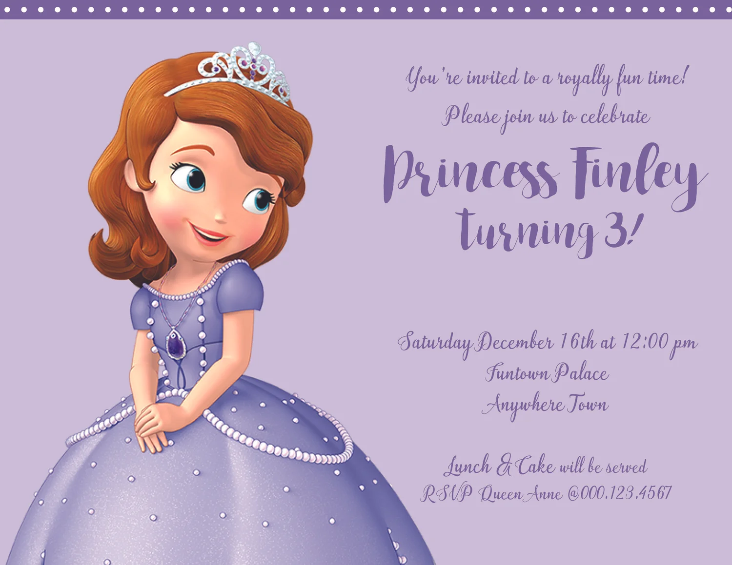 Princess Sofia Birthday Party Invite - Printable  Chandra Tallman