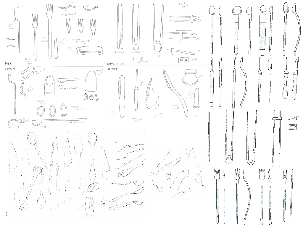 Cutlery ideation explored different shapes, weights, and ergonomics to bring a realistic vision of what Korean Air dinnerware could achieve.