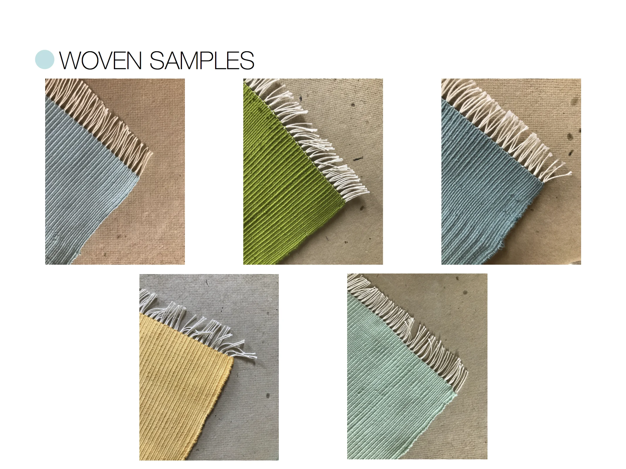 Hand woven samples to demonstrate color palette and material choice. Focusing on soothing blues and quiet greens to mitigate any overwhelming feelings. For material choice, we looked into bamboo tencel as a sustainable and hygienic upholstery concept.