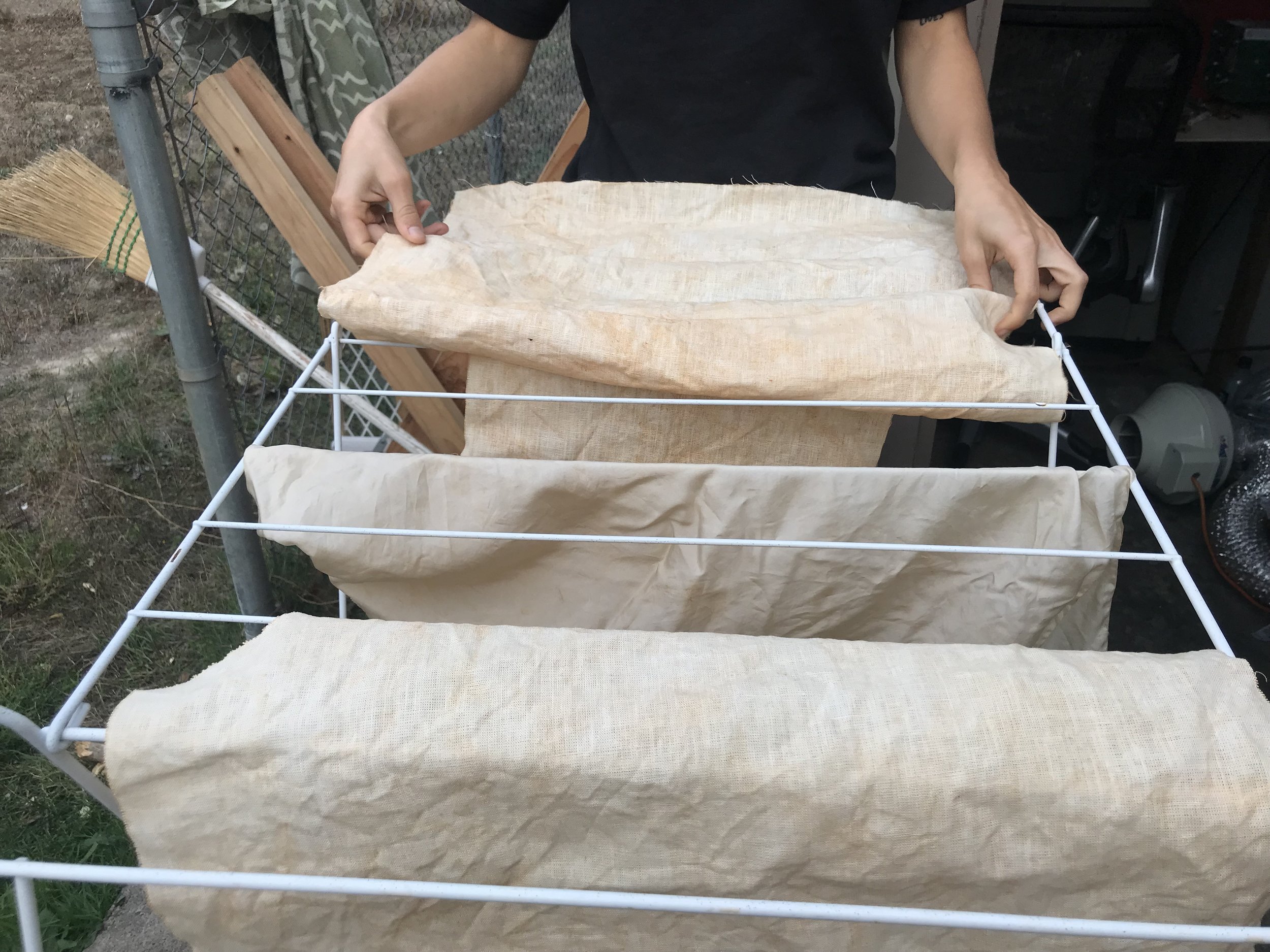 Post-treatment of silk and linen in iron & alum mordant baths