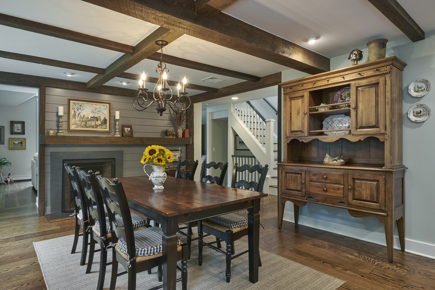 New Open Dining Area with Antique Beams
