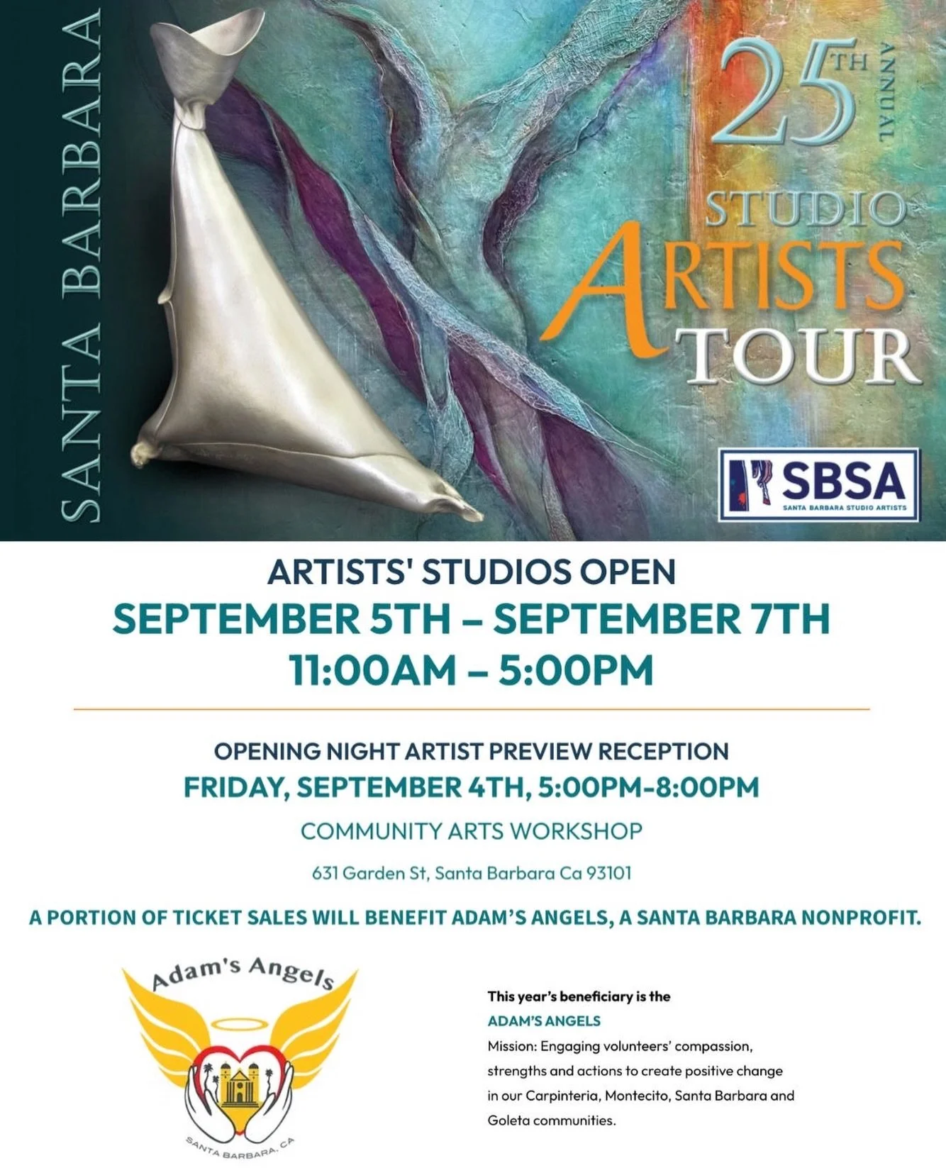 Experience art where it comes to life.

Join the Santa Barbara Studio Artists 25th Annual Open Studios Tour this Labor Day weekend and step inside the working studios of artists throughout Montecito, Santa Barbara, and Goleta.

This self-guided tour 