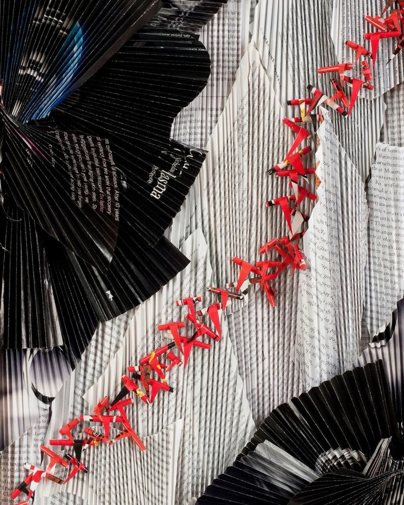 Red Cranes, detail, symbols of luck and longevity.  #paperart #cranes #art