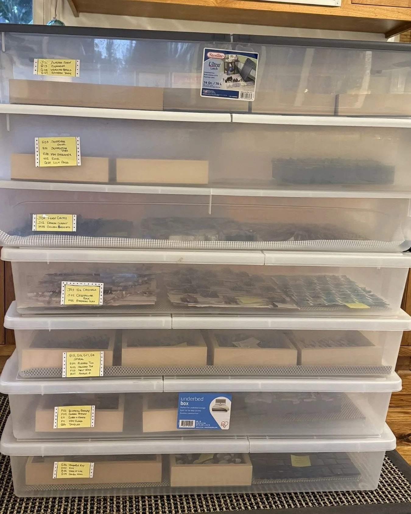 Seven bins. Thirty-eight original paper artworks. Countless hours of folding, layering, tearing, and creating.

The studio is in full preparation mode for the 25th Annual Santa Barbara Studio Artists Open Studios Tour this Labor Day weekend. Each bin