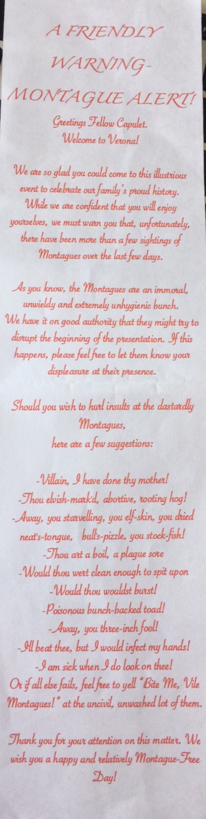 Hand out from performance of Romeo & Juliet .