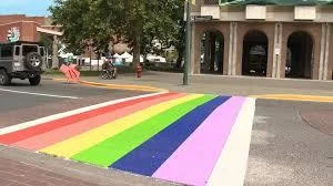 Victoria, BC crosswalk painted in Pride Colors