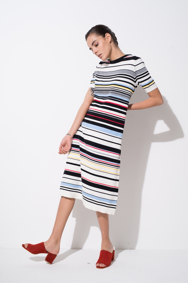 Front Row Shop / Multicolor Stripe Knit Midi Dress 