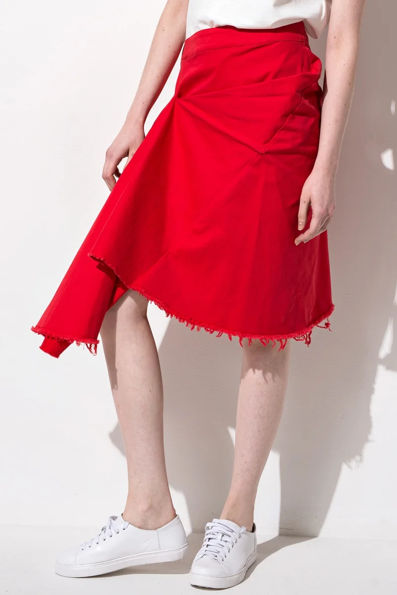 FRS 'Asymmetrical Ruffled Denim Midi Skirt'