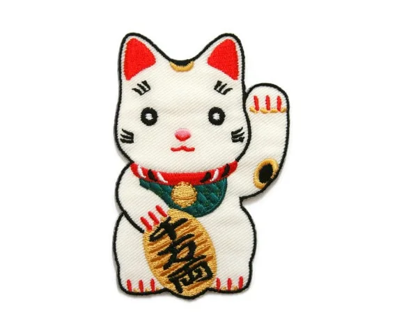 Lucky Cat Embroidered Iron-On Patch by DNATHESHOP
