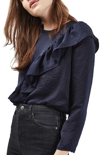 Topshop satin ruffle blouse 