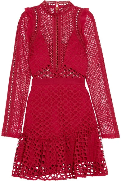 Self-Portrait ruffled georgette lace mini dress