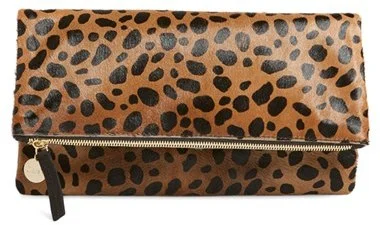 Clare V. Calf-Hair Leopard Foldover Clutch