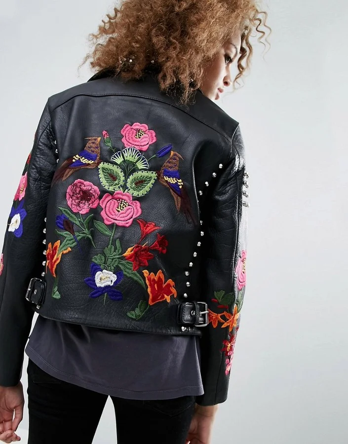 Asos Premium Embroidered Leather Biker Jacket