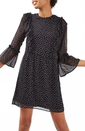 Topshop Polkadot Ruffle Flute Dress