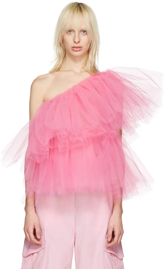 Molly Goddard - Pink Tulle One Shoulder Top 