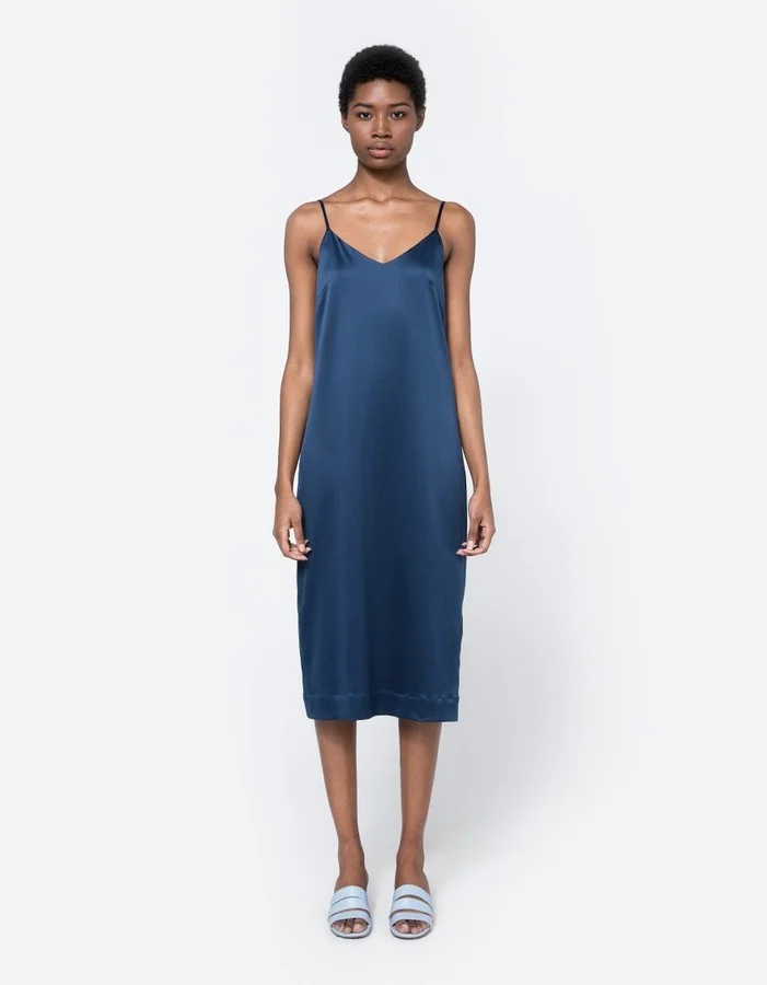 navy slip dress via Need Supply