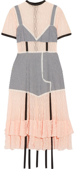 Sandy Liang accord paneled gingham cotton and lace dress